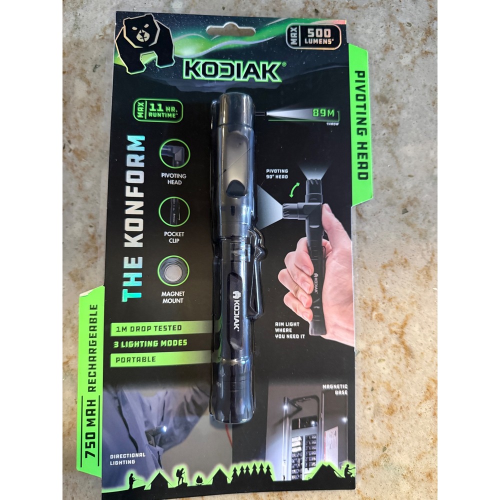 Kodiak The Konform Rechargeable Flashlight 500 Lumens Pivoting Head Magnetic bas
